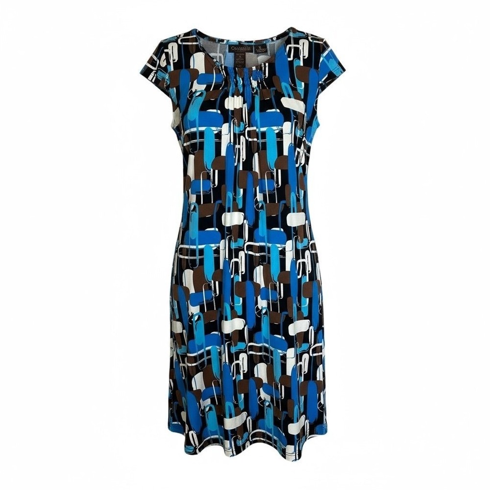 Chadwick's Collection Blue Brown Abstract Print Dress Womens Size 10P